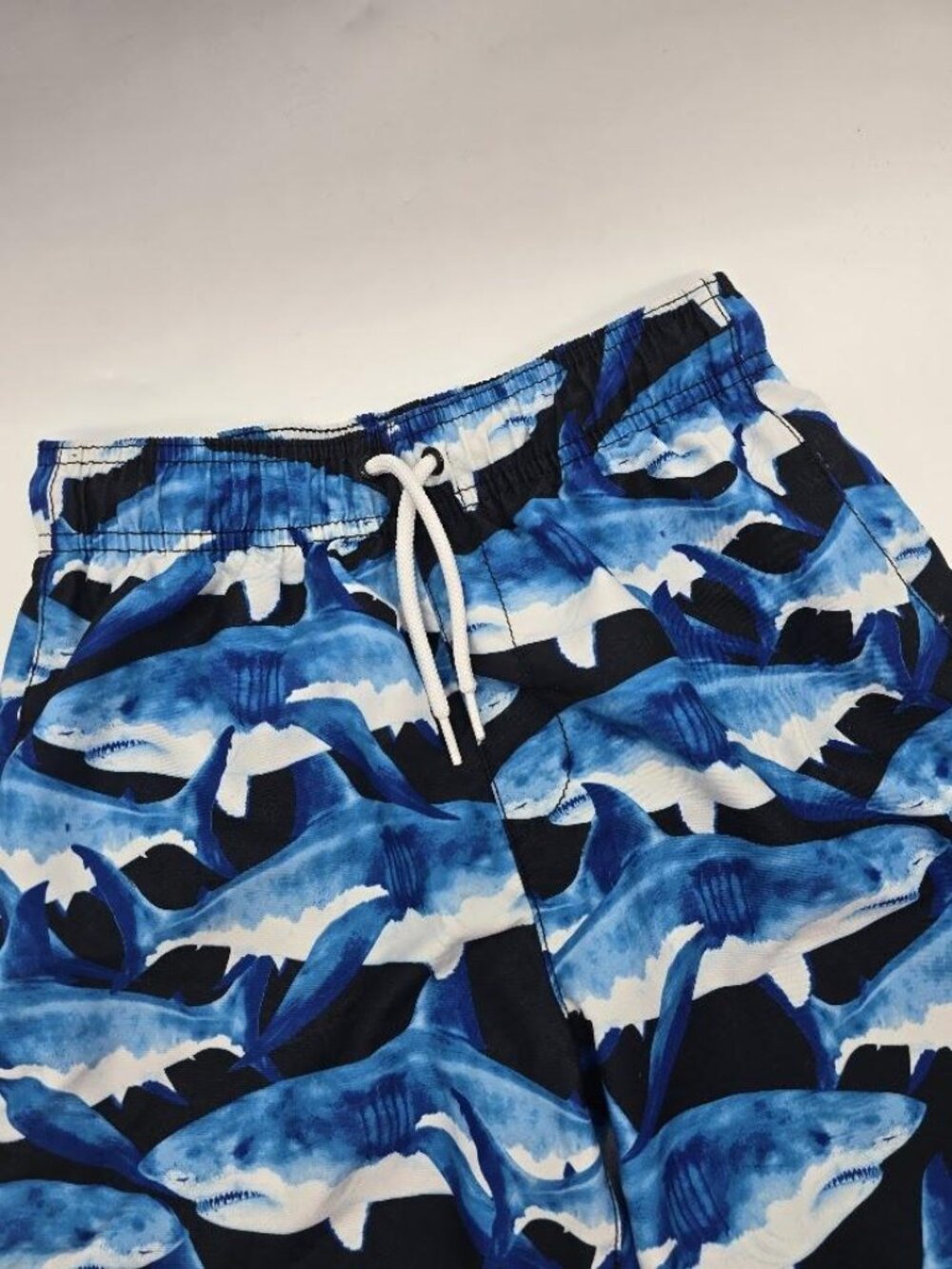 Shark Print Swim Trunks Boys L 10-12 Blue Beach Pool Shorts - Picture 2 of 7